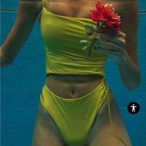 NWT Zara  green one piece Asymmetrical swimsuit size s